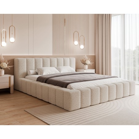 Łóżko tapicerowane MAKIRA 120x200, kolorystyka ABRIAMO 03, kolor Bezowy