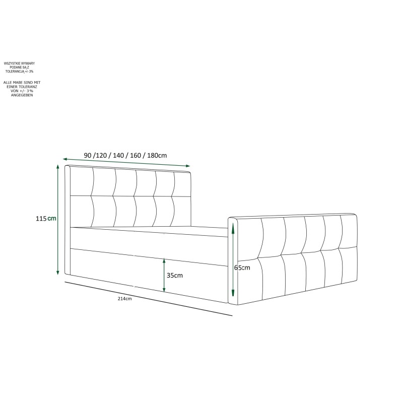 Łóżko tapicerowane ADA 180x200 | CORNERO