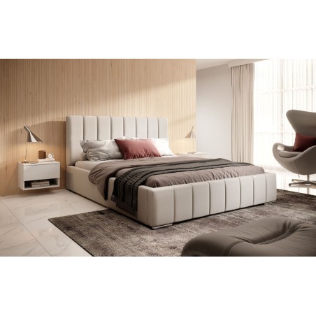 Łóżko tapicerowane MASIRA 140x200, kolorystyka Hygge 2534, kolor Bezowy